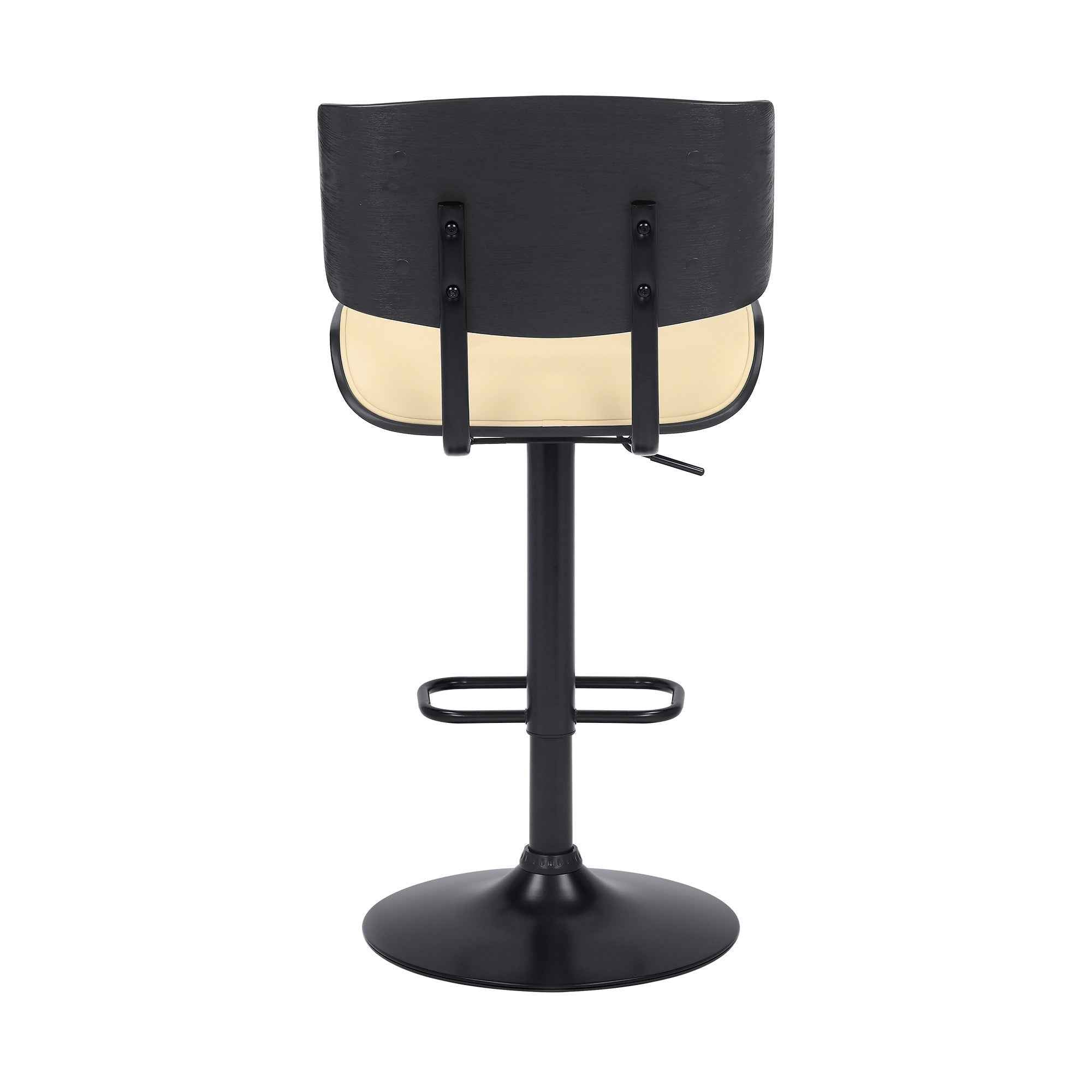 Cream and Black Fabric and Iron Adjustable Height Swivel Bar Chair