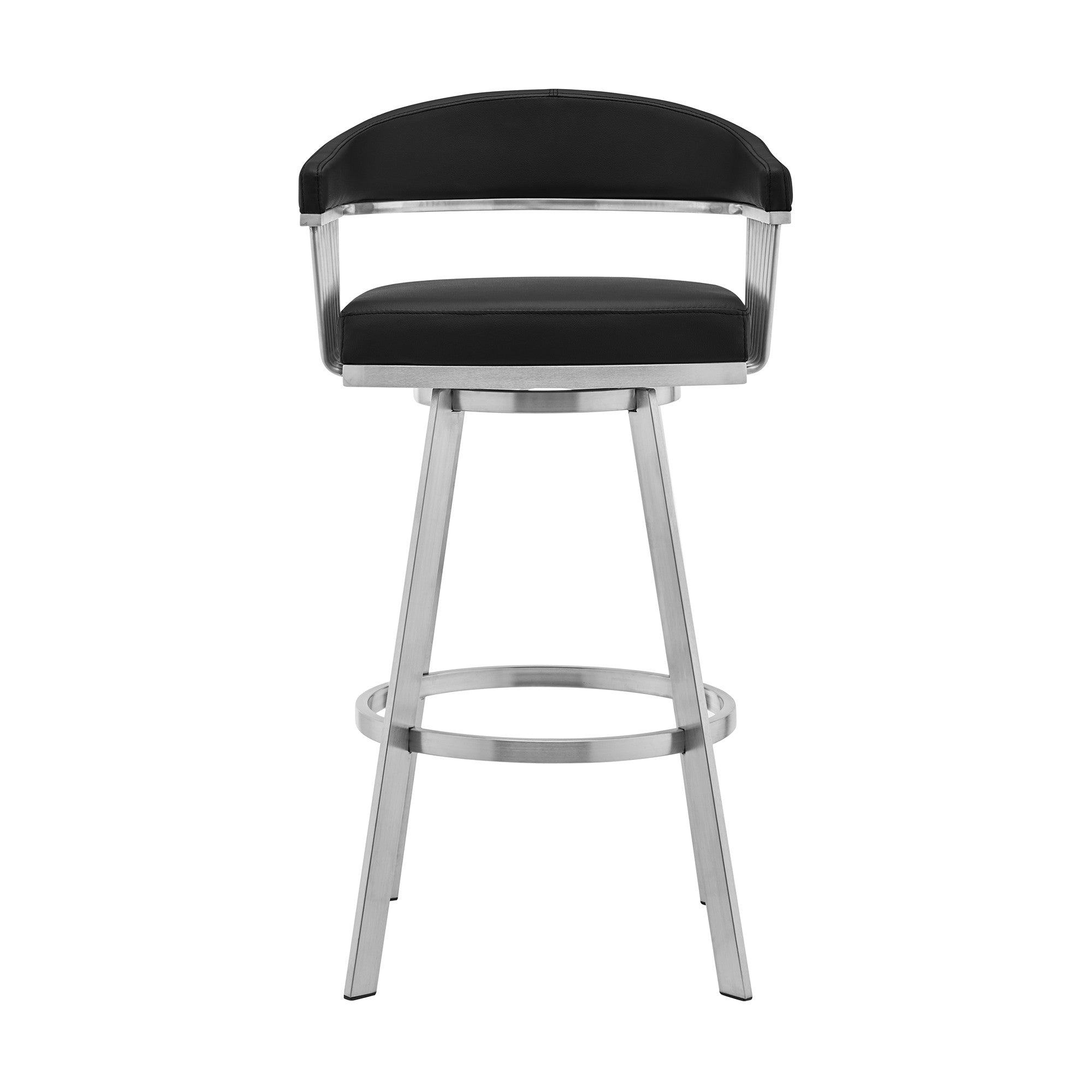 29" Black And Silver Fabric And Iron Backless Bar Height Swivel Bar Chair - Living Room