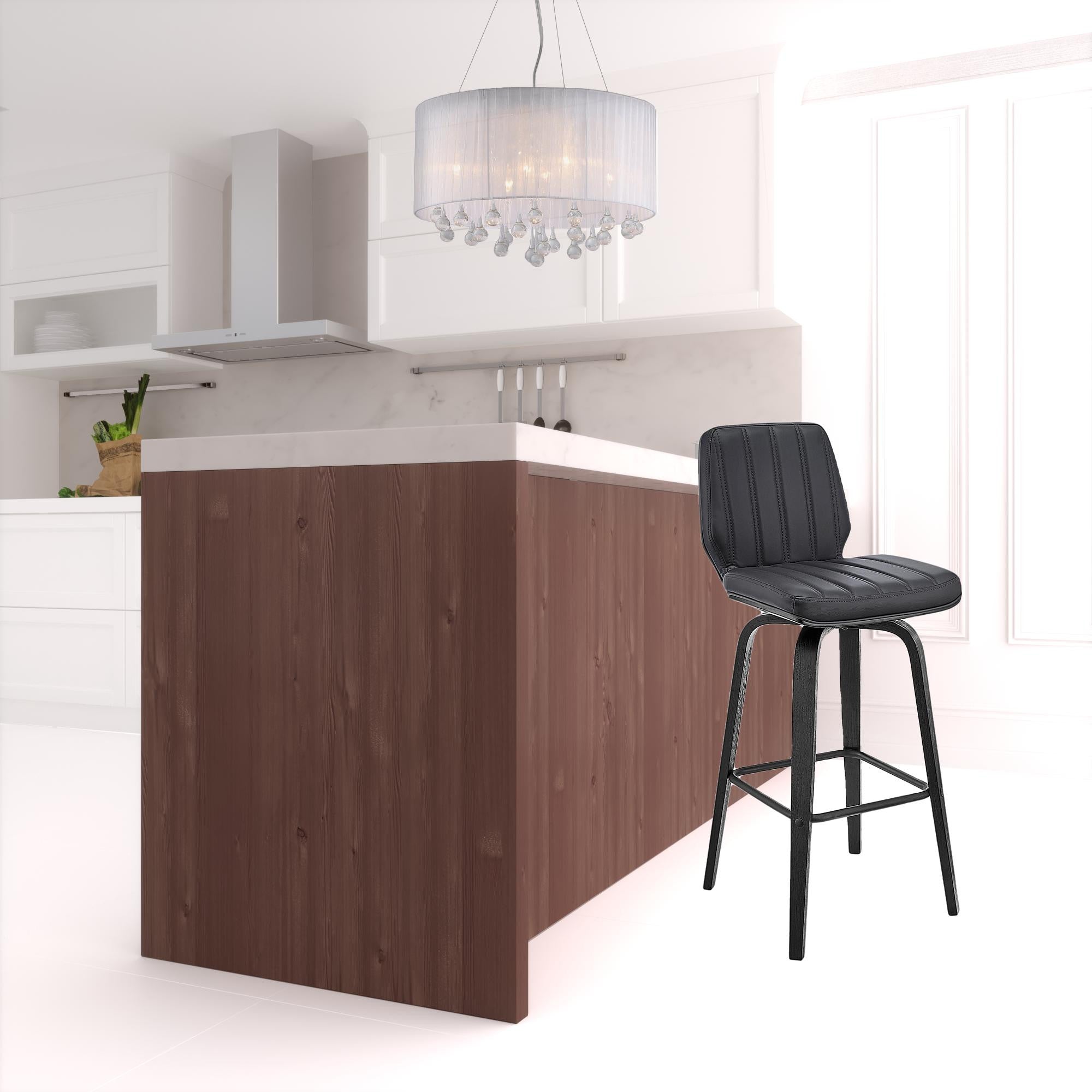 31" Gray And Black Faux Leather And Iron Swivel Bar Height Bar Chair Default Title