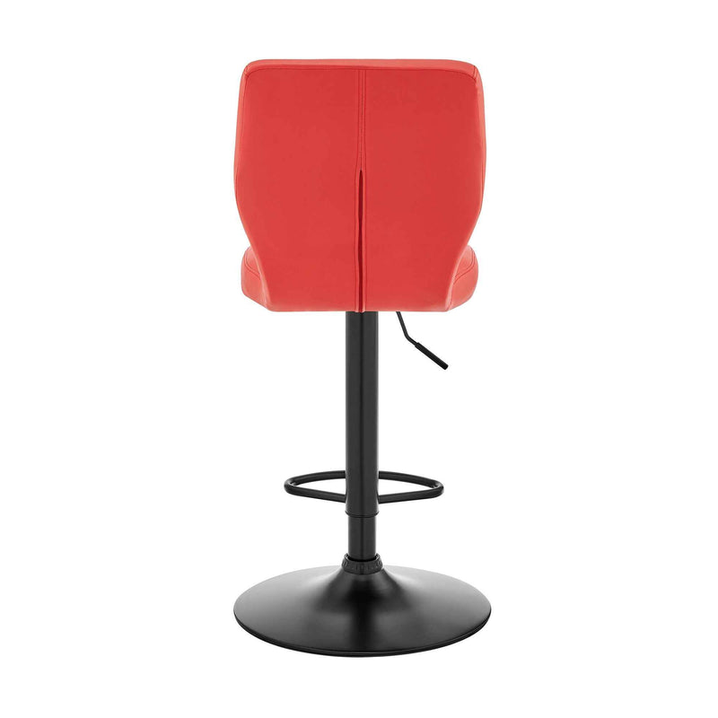 Red and Black Faux Leather And Iron Adjustable Height Swivel Bar Chair
