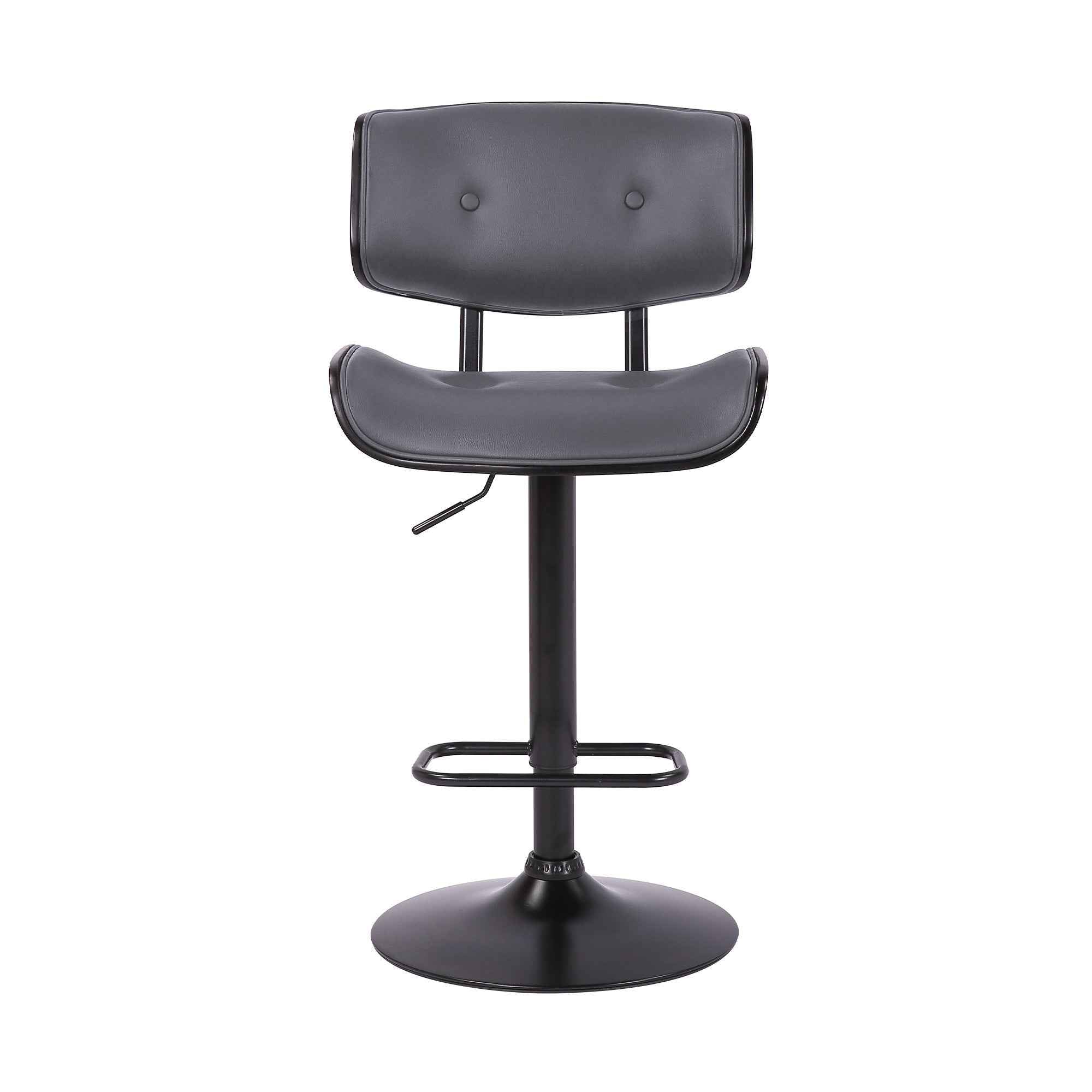 Gray and Black Iron and Faux Leather Adjustable Height Swivel Bar Chair