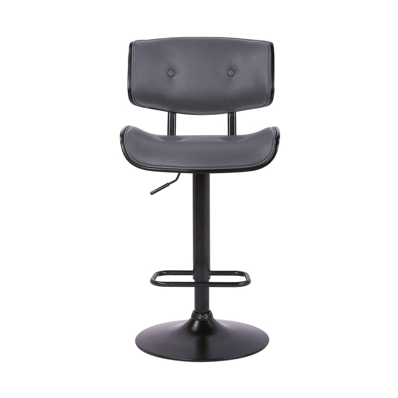 Gray and Black Iron and Faux Leather Adjustable Height Swivel Bar Chair