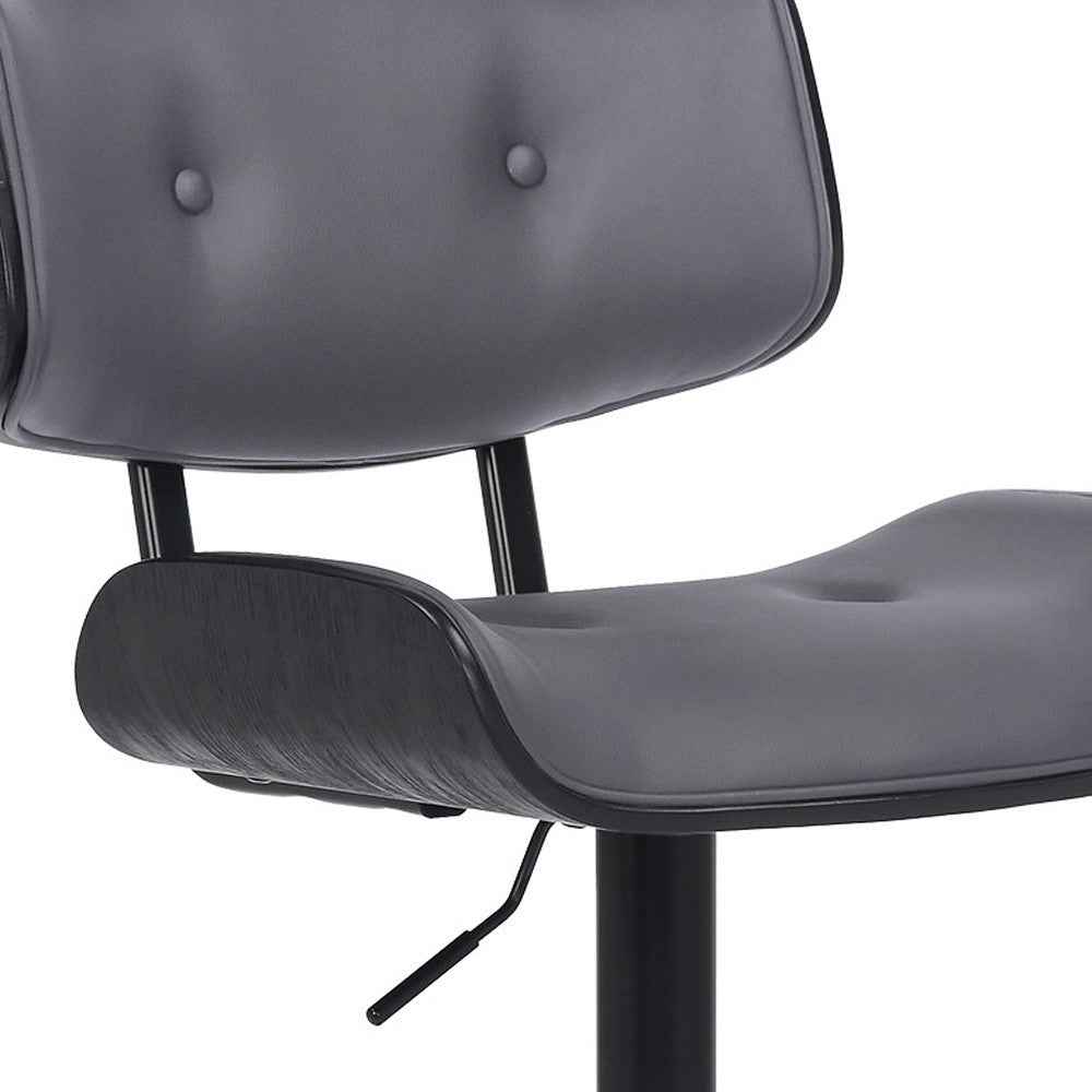 Gray and Black Iron and Faux Leather Adjustable Height Swivel Bar Chair