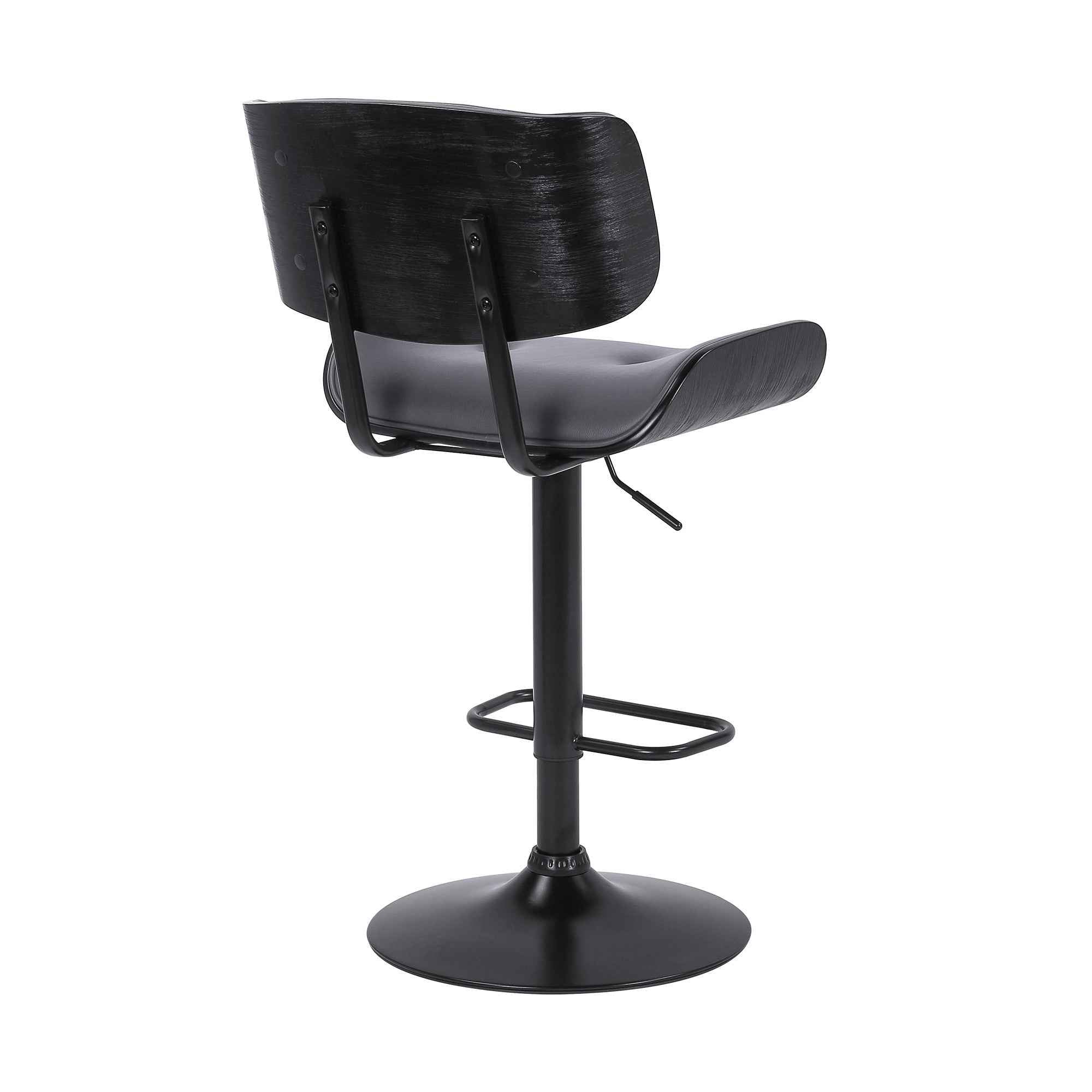 Gray and Black Iron and Faux Leather Adjustable Height Swivel Bar Chair