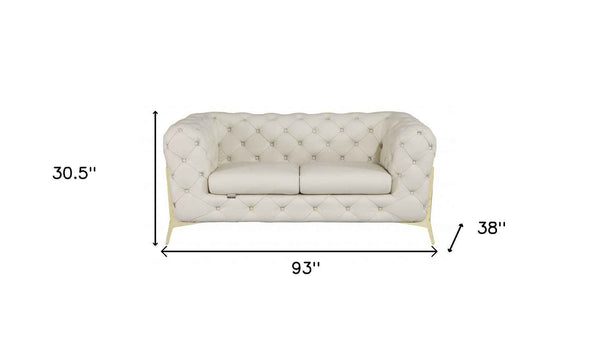 Two Piece Indoor Beige Italian Leather Five Person Seating Set