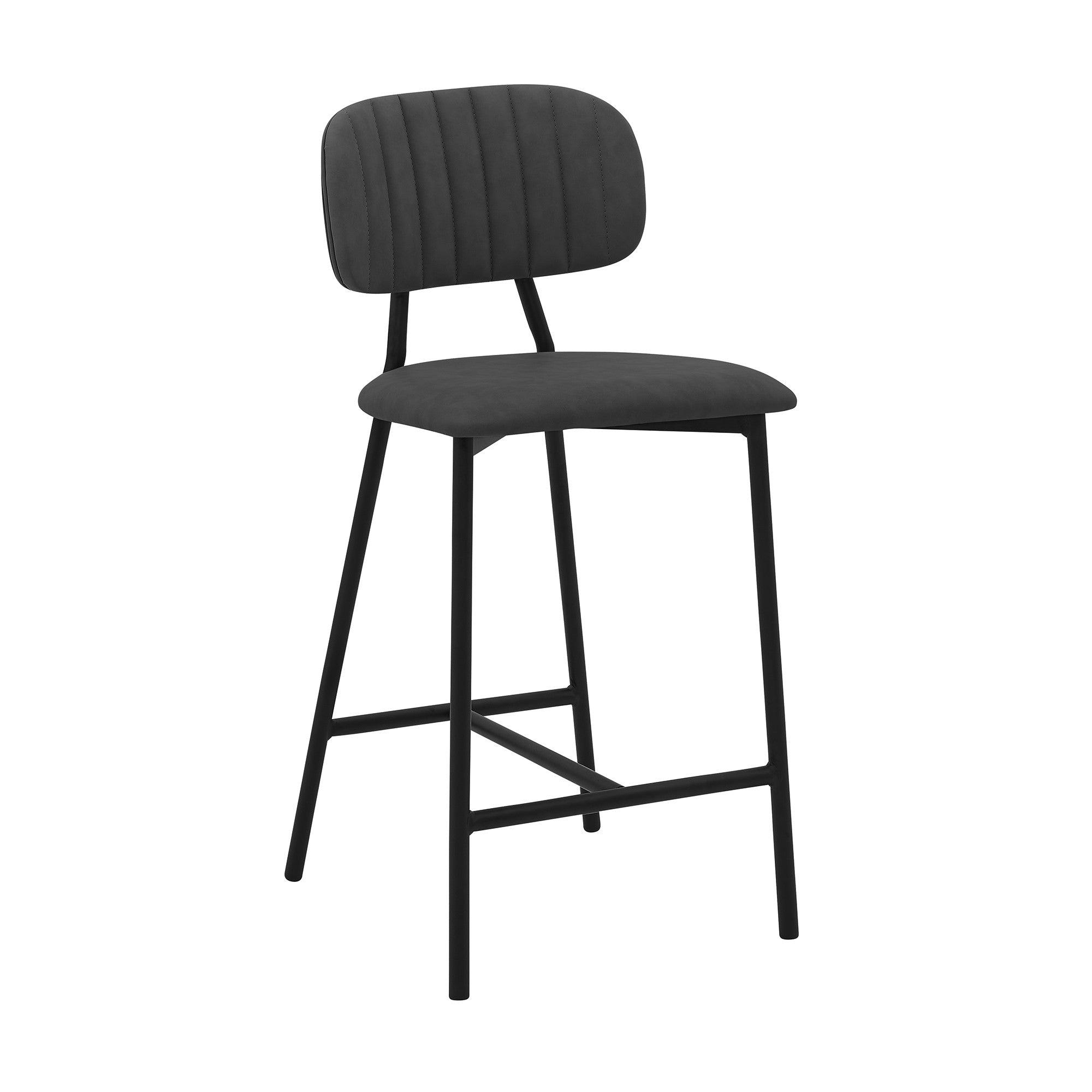 26" Gray And Black Faux Leather And Iron Low Back Counter Height Bar Chair - Living Room