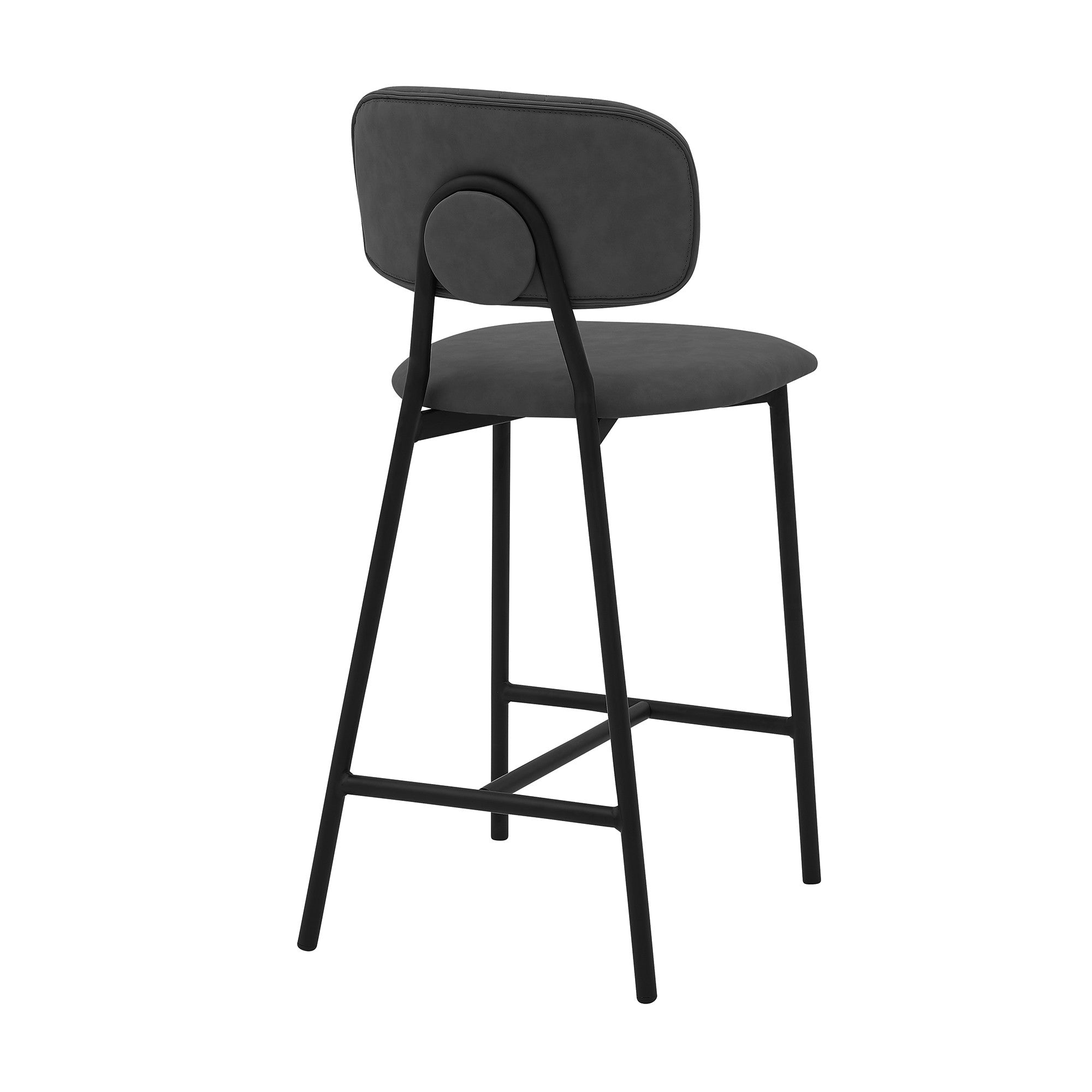 26" Gray And Black Faux Leather And Iron Low Back Counter Height Bar Chair - Living Room