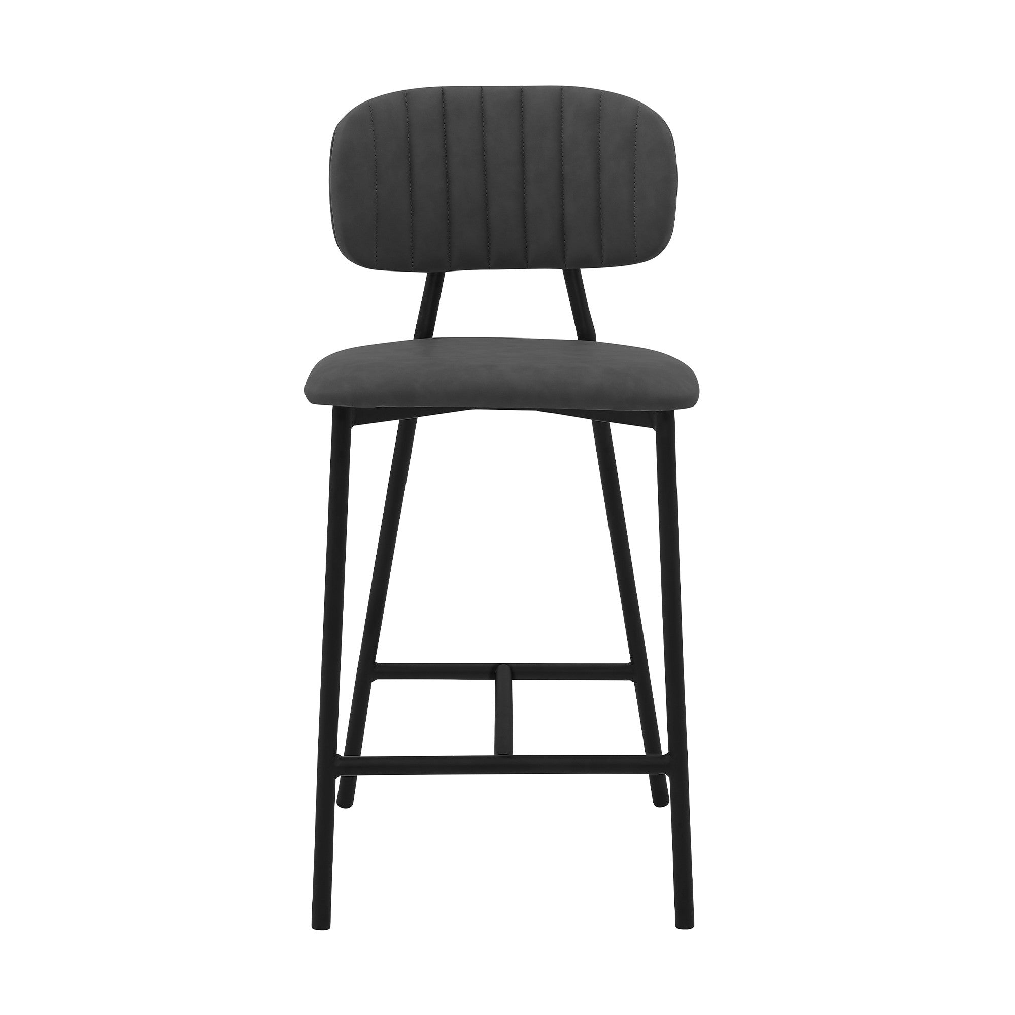 26" Gray And Black Faux Leather And Iron Low Back Counter Height Bar Chair - Living Room
