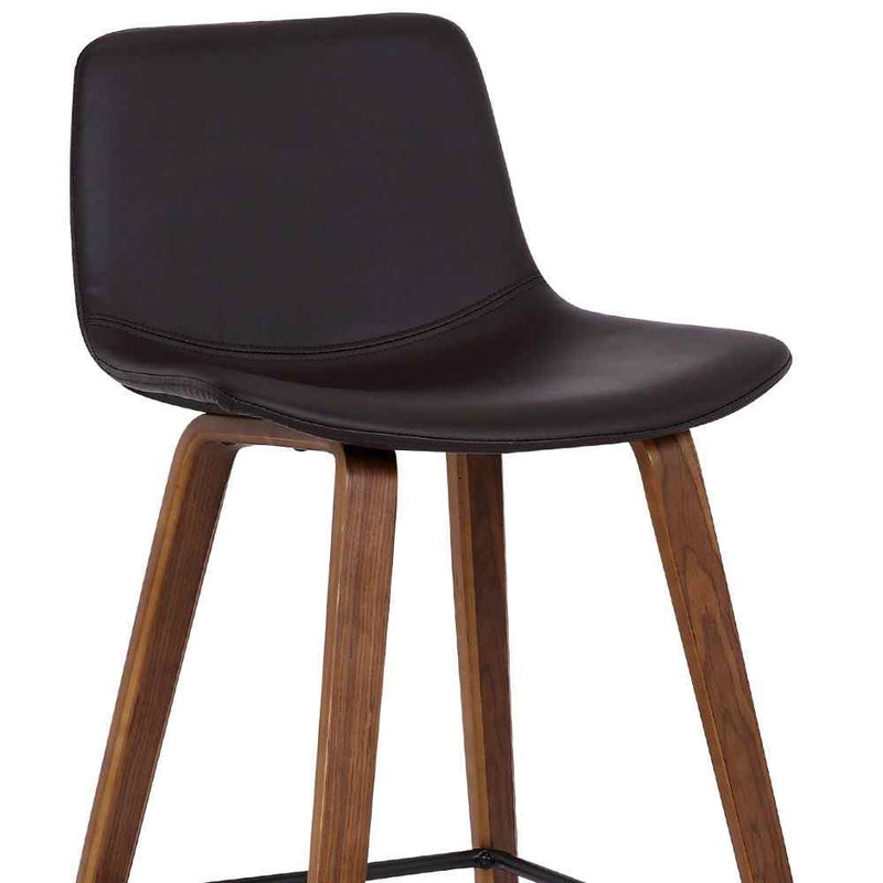 26" Brown Faux Leather And Fabric And Solid Wood Low Back Counter Height Bar Chair - Living Room