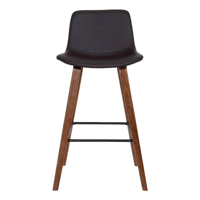 26" Brown Faux Leather And Fabric And Solid Wood Low Back Counter Height Bar Chair - Living Room