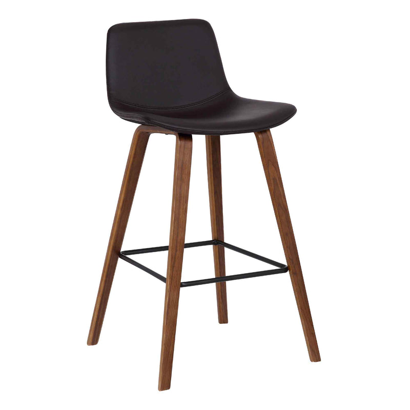 26" Brown Faux Leather And Fabric And Solid Wood Low Back Counter Height Bar Chair - Living Room
