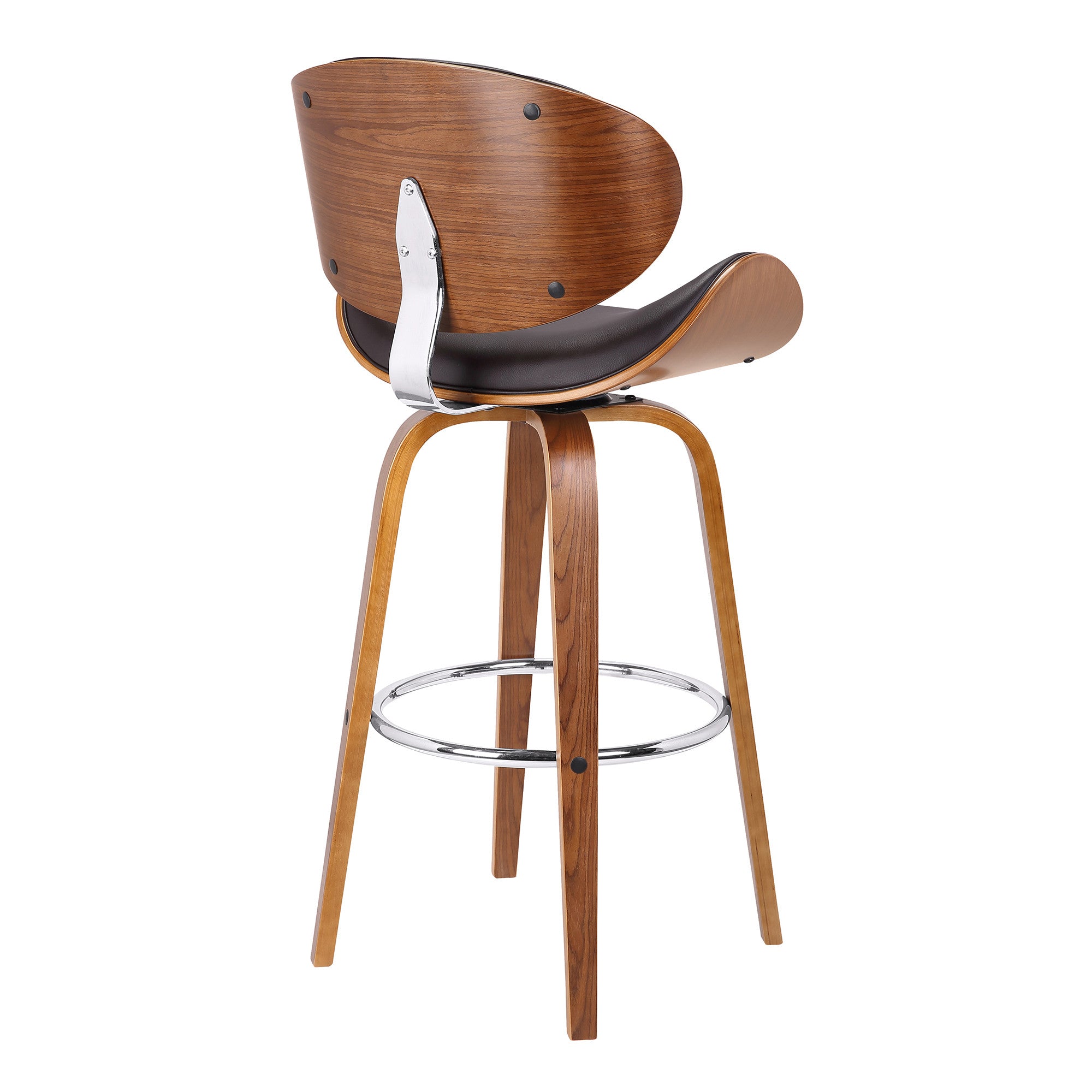 26" Brown Faux Leather And Fabric And Iron Low Back Counter Height Swivel Bar Chair - Living Room