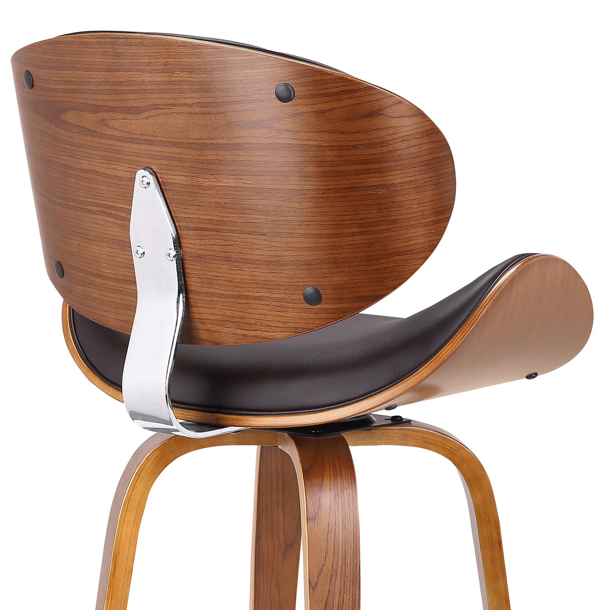 26" Brown Faux Leather And Fabric And Iron Low Back Counter Height Swivel Bar Chair - Living Room
