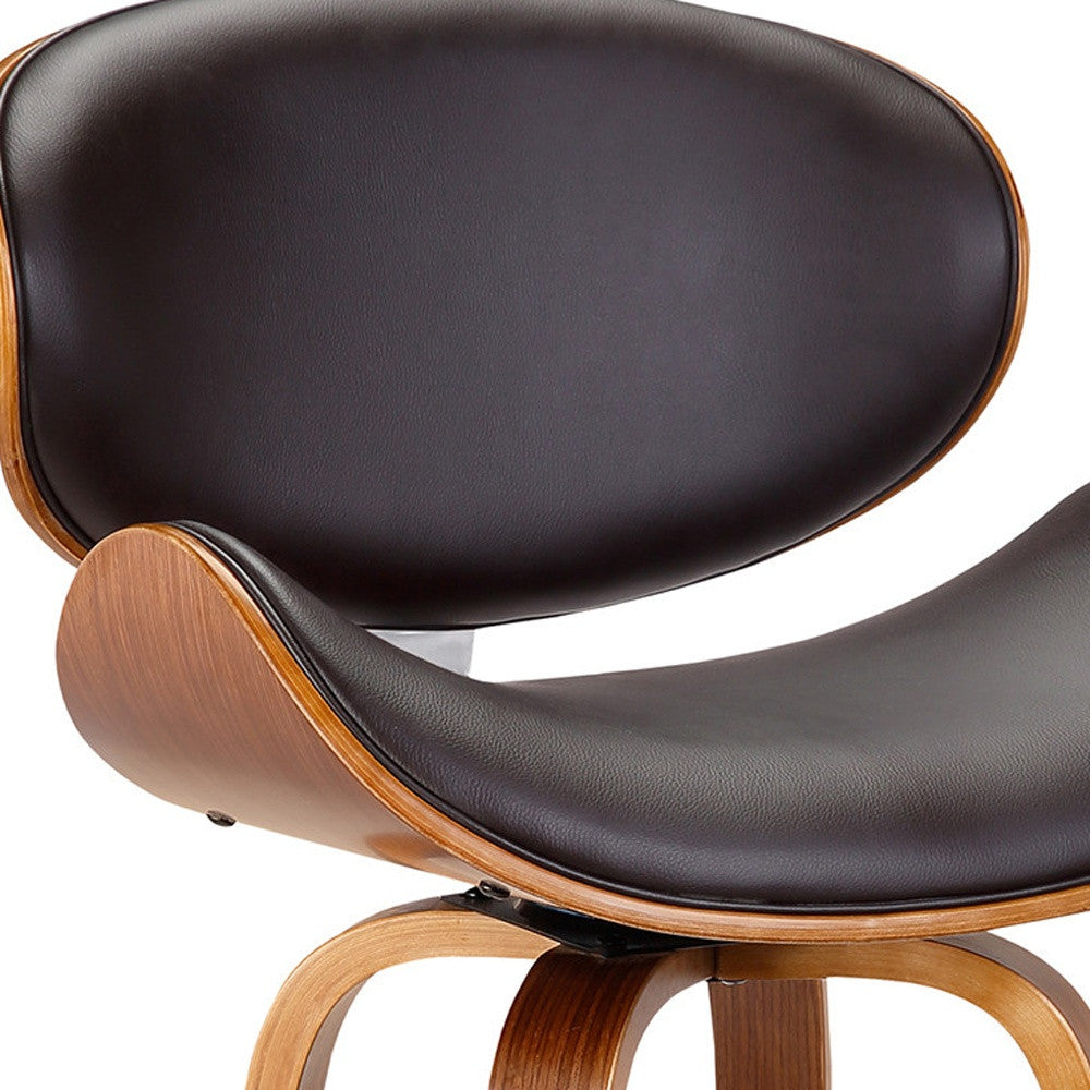 26" Brown Faux Leather And Fabric And Iron Low Back Counter Height Swivel Bar Chair - Living Room