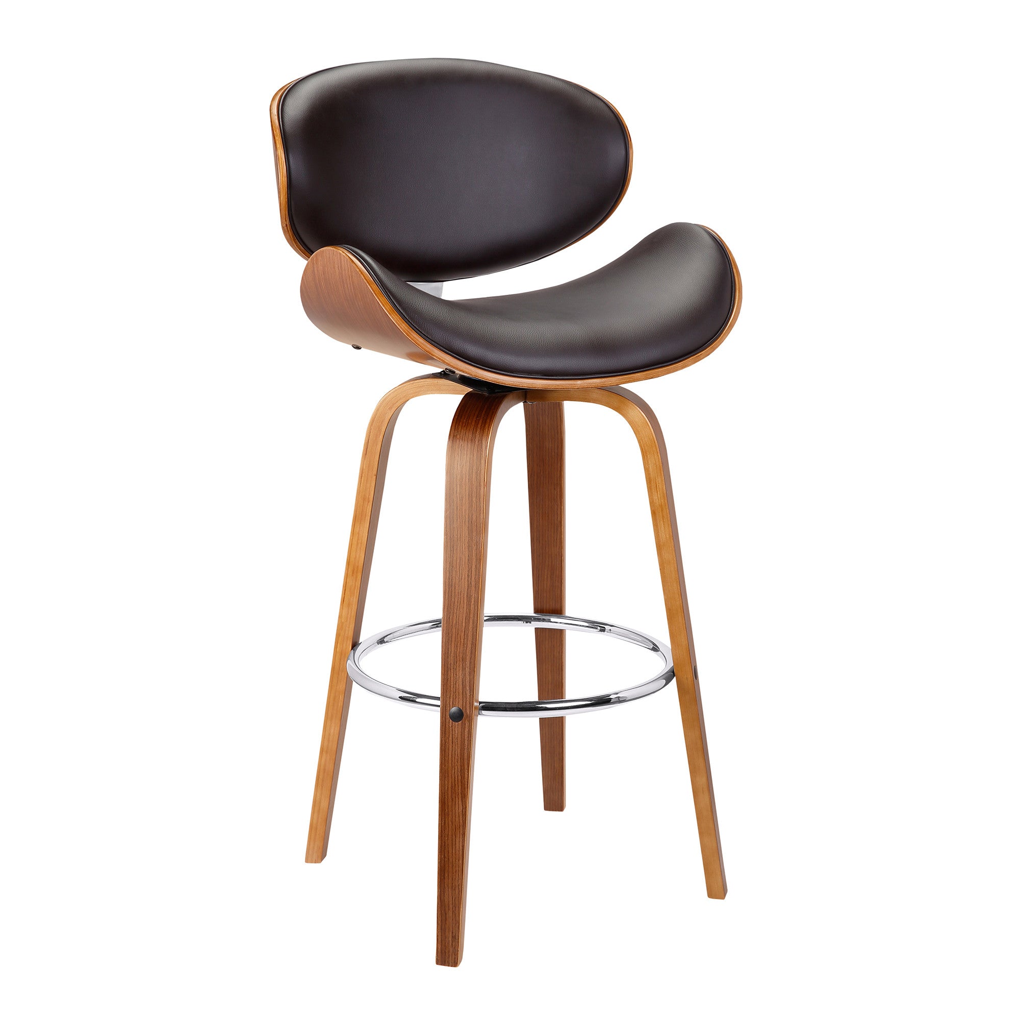 26" Brown Faux Leather And Fabric And Iron Low Back Counter Height Swivel Bar Chair - Living Room