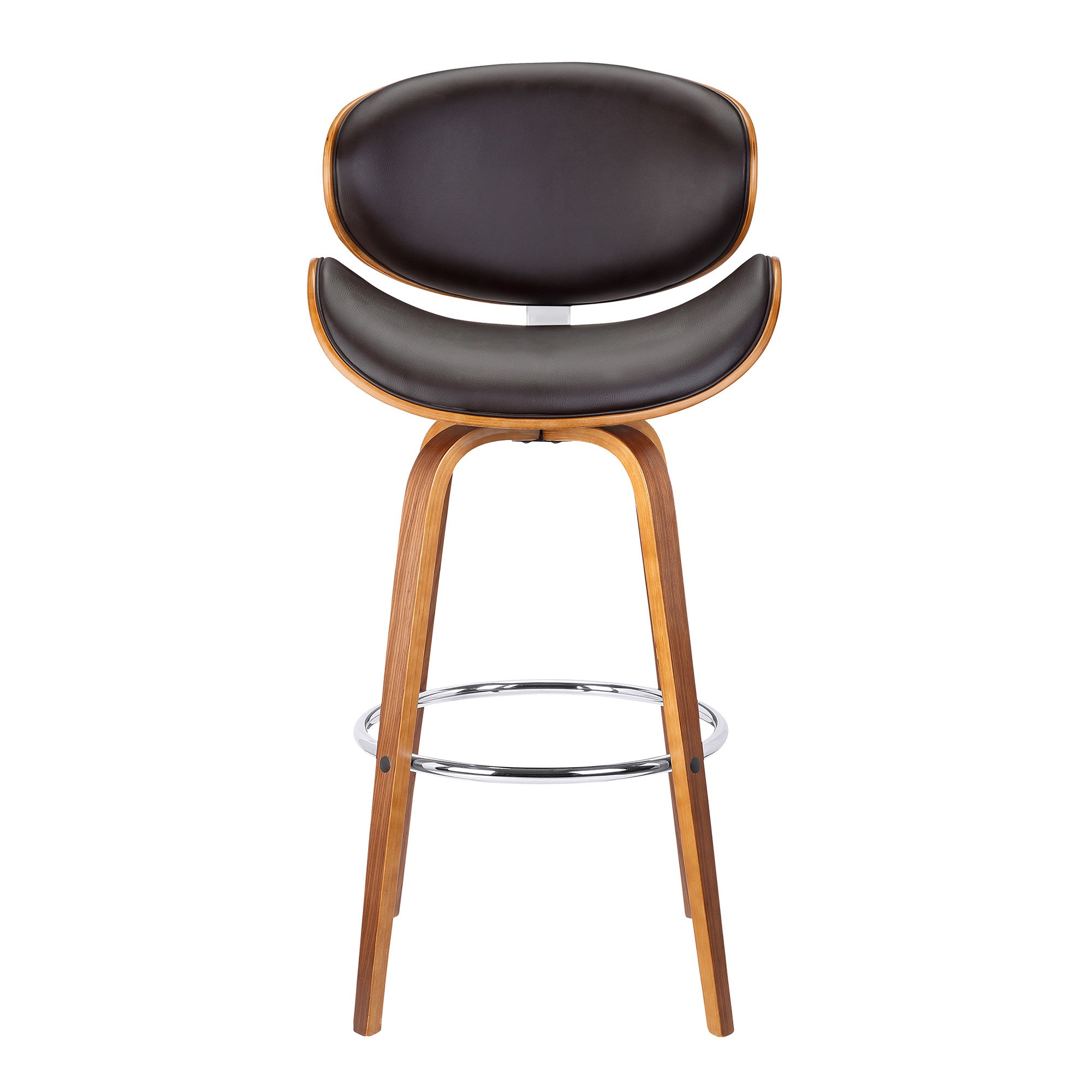 26" Brown Faux Leather And Fabric And Iron Low Back Counter Height Swivel Bar Chair - Living Room