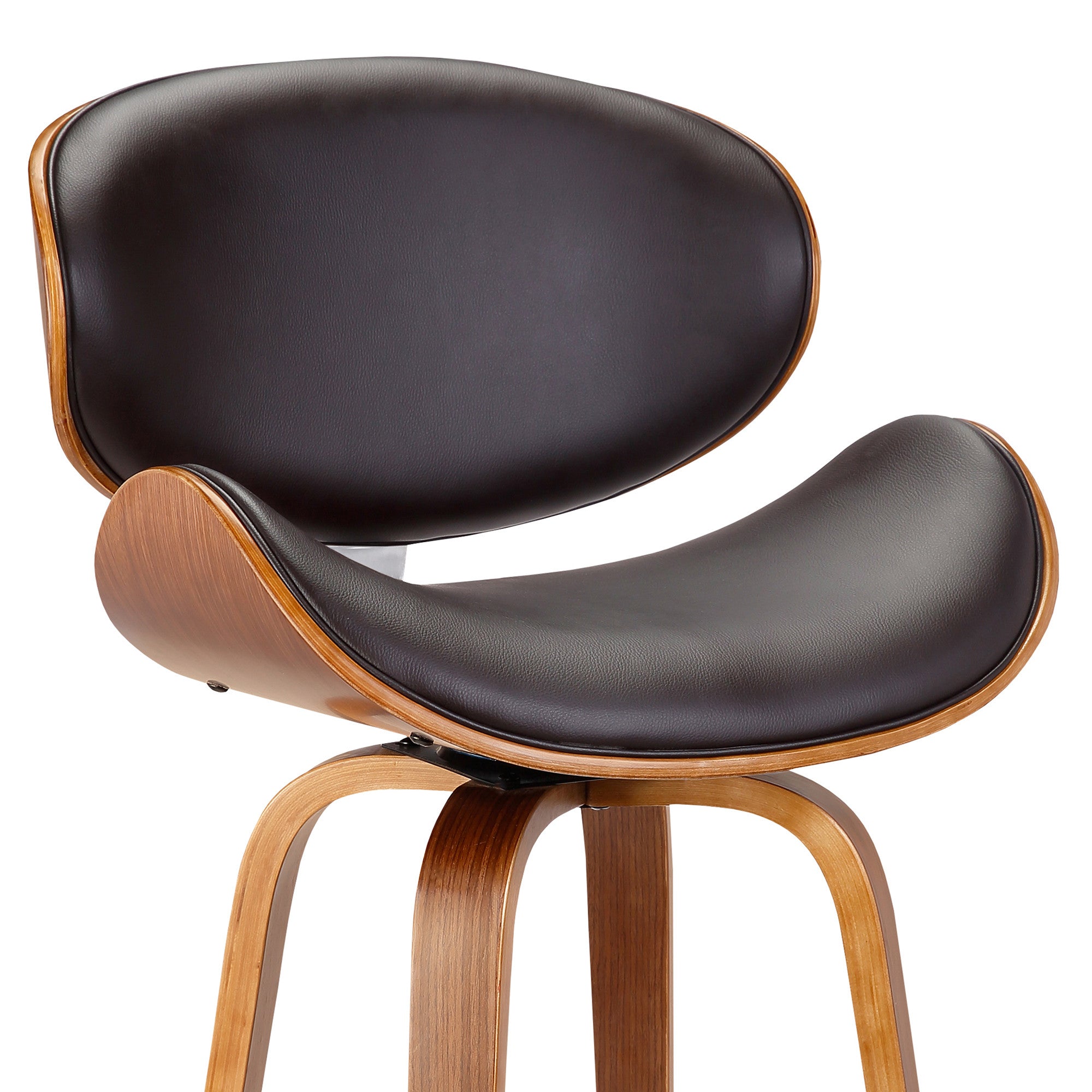 26" Brown Faux Leather And Fabric And Iron Low Back Counter Height Swivel Bar Chair - Living Room