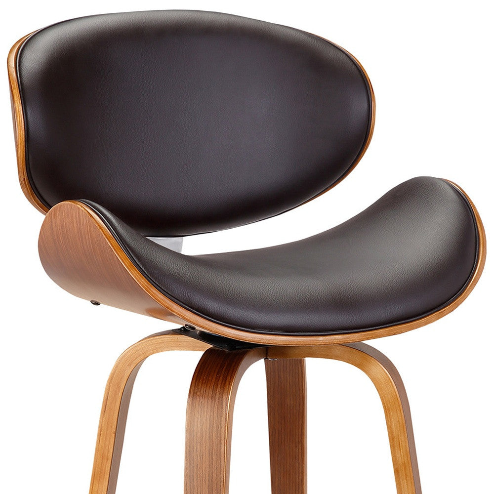 26" Brown Faux Leather And Fabric And Iron Low Back Counter Height Swivel Bar Chair - Living Room