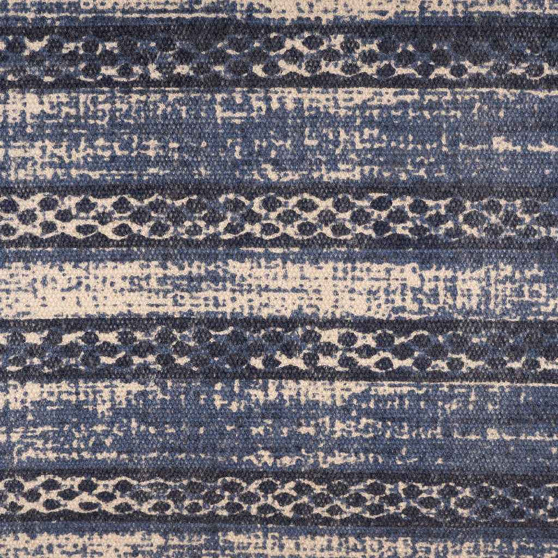 47" Blue And Cream Abstract Design Blue Leg Upholstered Bench