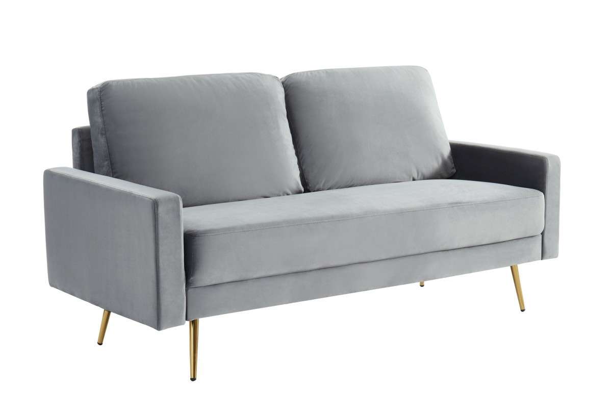 72" Gray Velvet Sofa With Brass Legs - Living Room