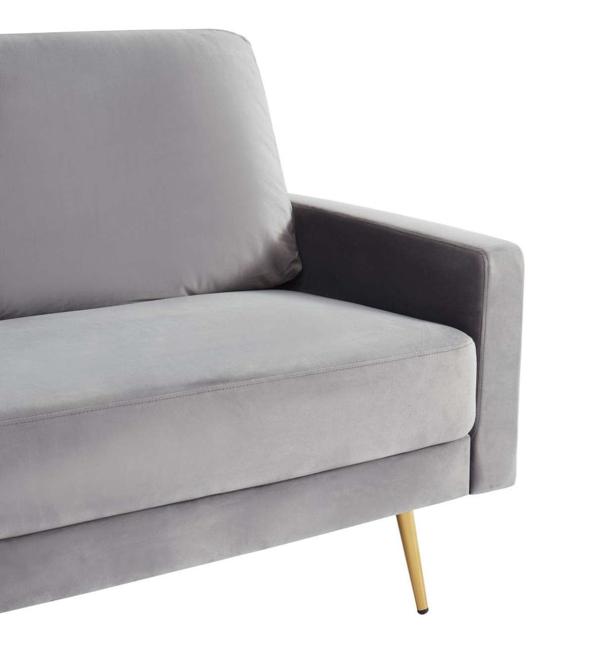 72" Gray Velvet Sofa With Brass Legs - Living Room