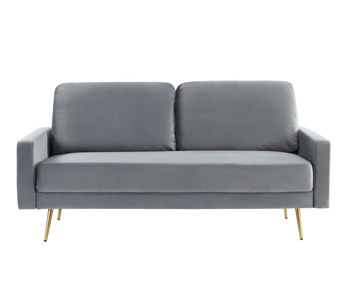 72" Gray Velvet Sofa With Brass Legs - Living Room