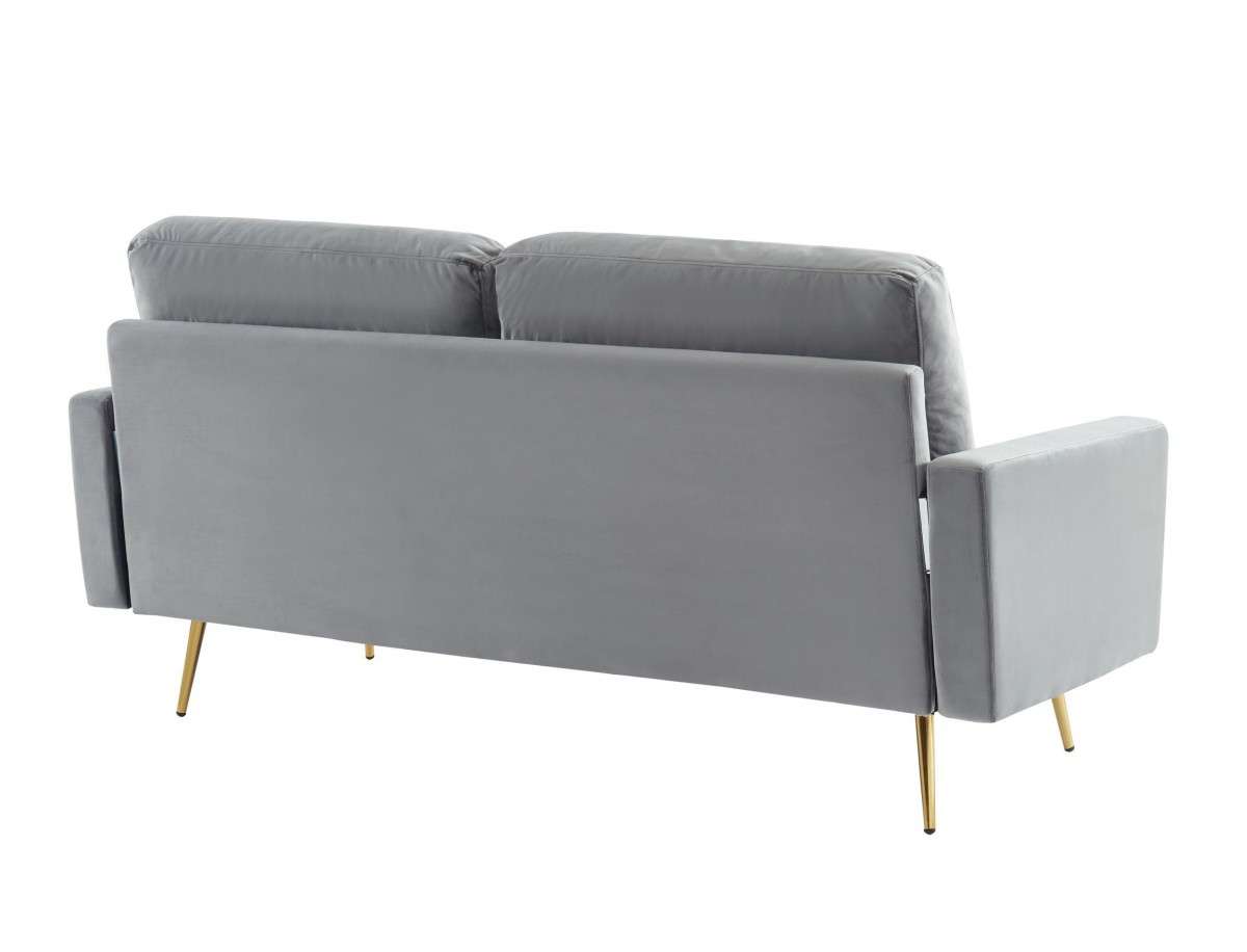 72" Gray Velvet Sofa With Brass Legs - Living Room