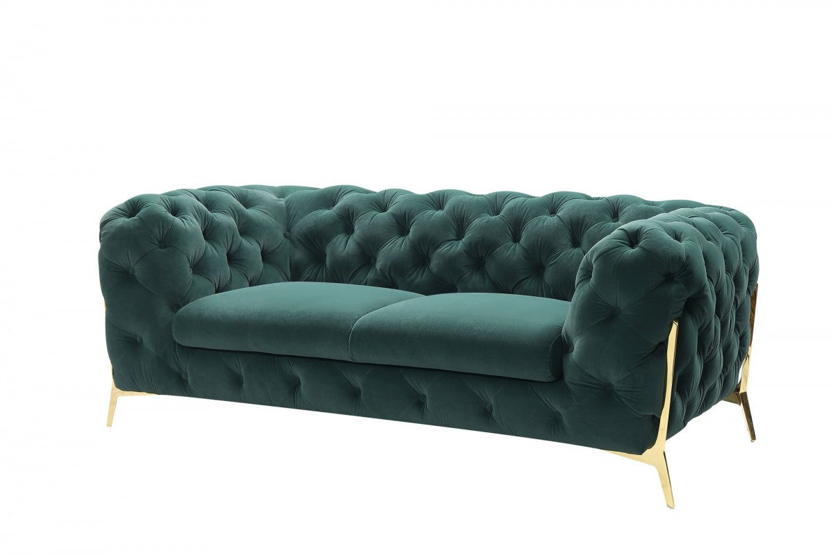 74" Emerald And Gold Velvet Loveseat - Living Room