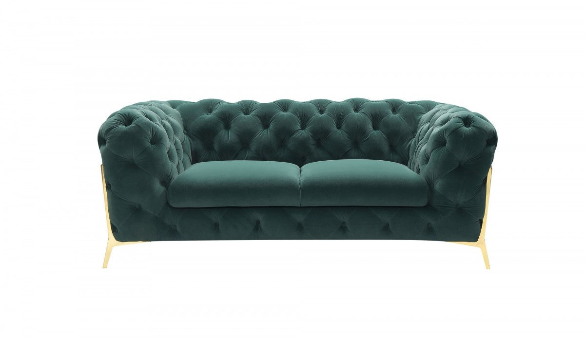 74" Emerald And Gold Velvet Loveseat - Living Room
