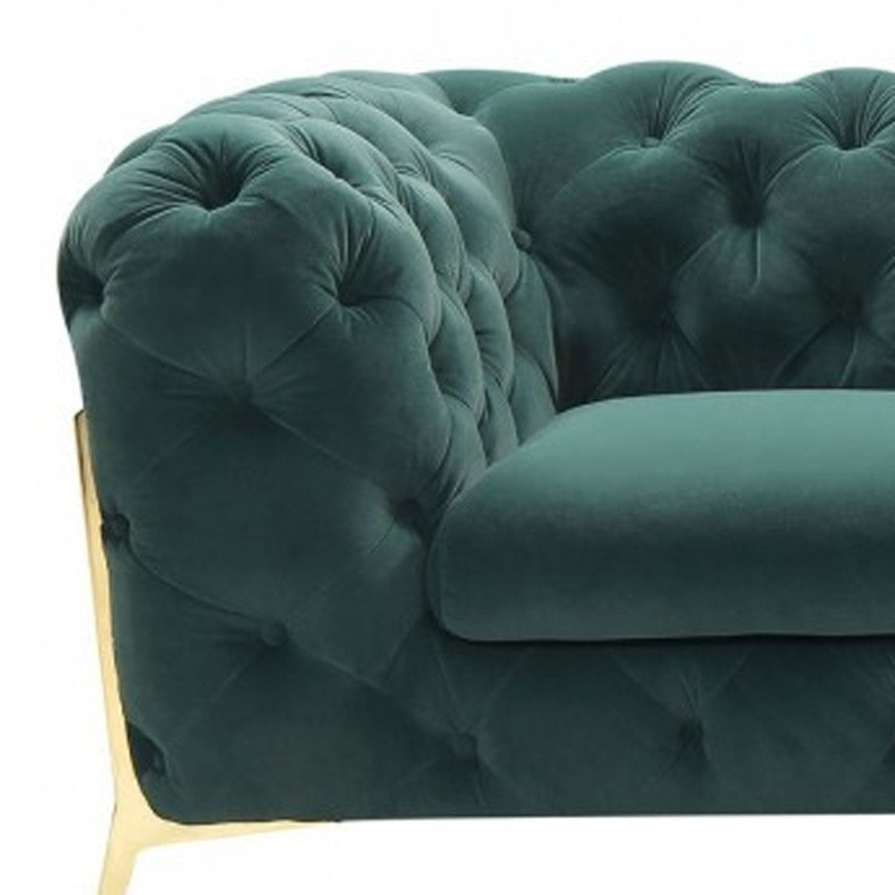 74" Emerald And Gold Velvet Loveseat - Living Room