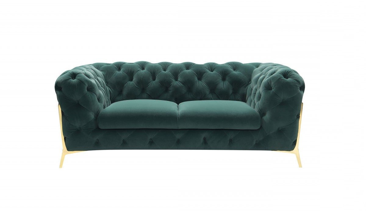 74" Emerald And Gold Velvet Loveseat - Living Room