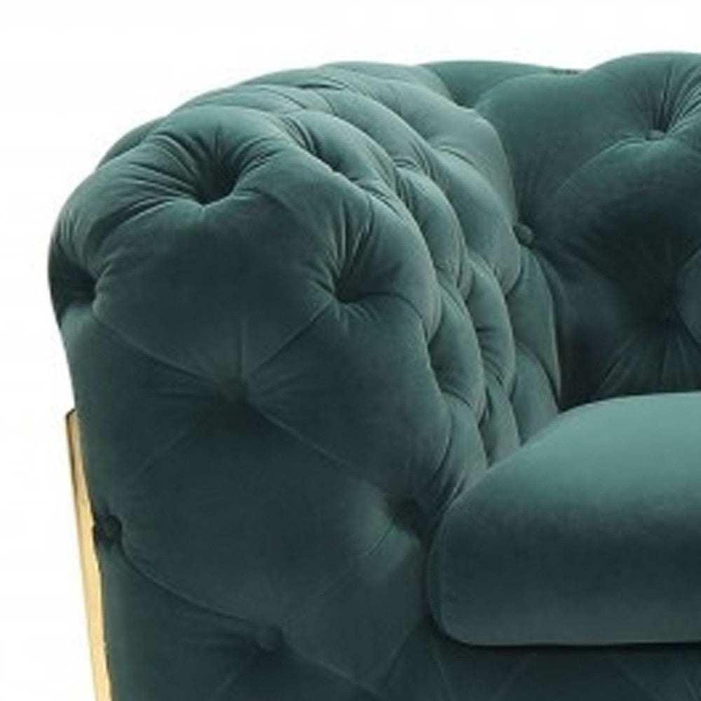 74" Emerald And Gold Velvet Loveseat - Living Room