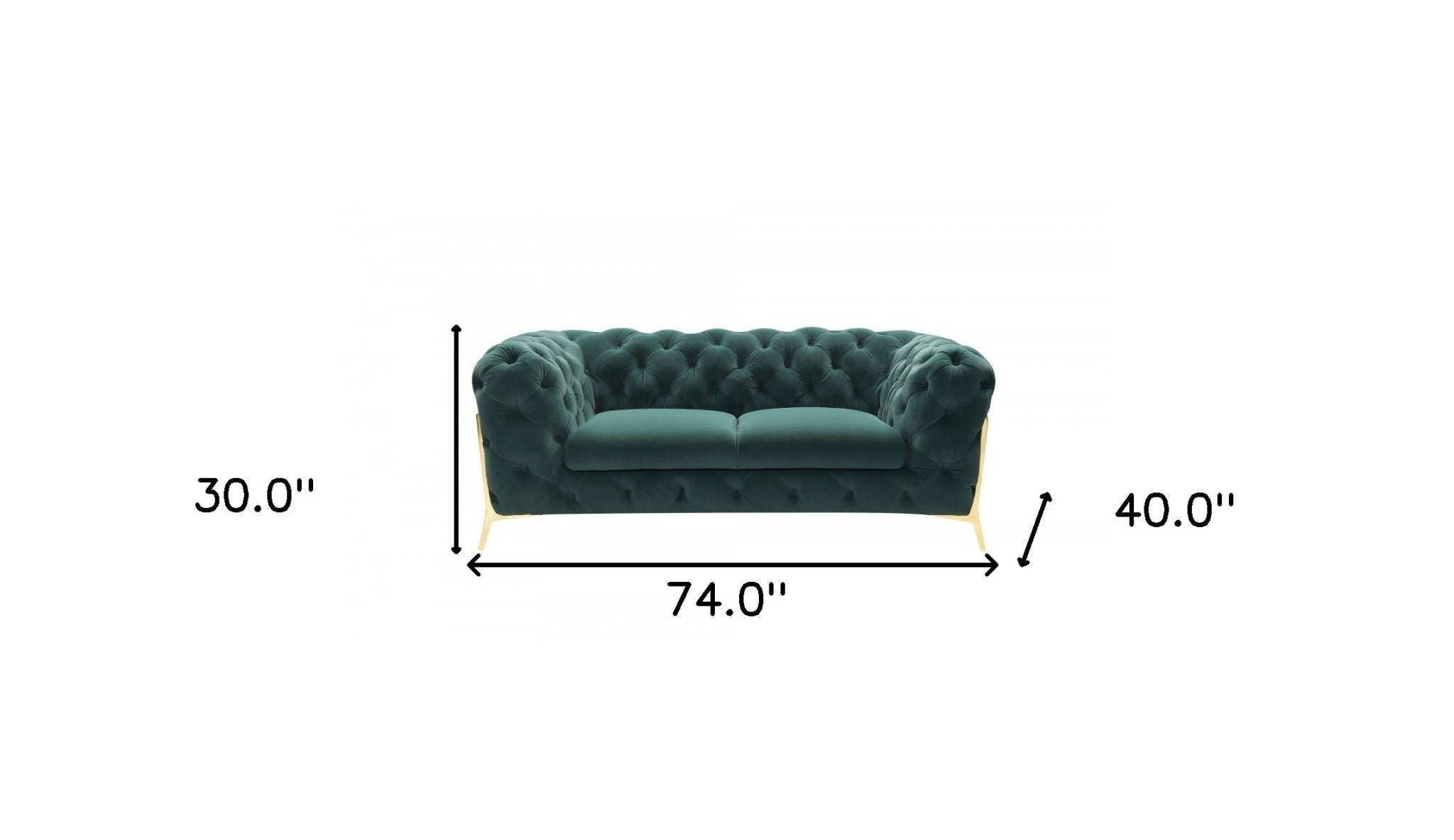 74" Emerald And Gold Velvet Loveseat - Living Room