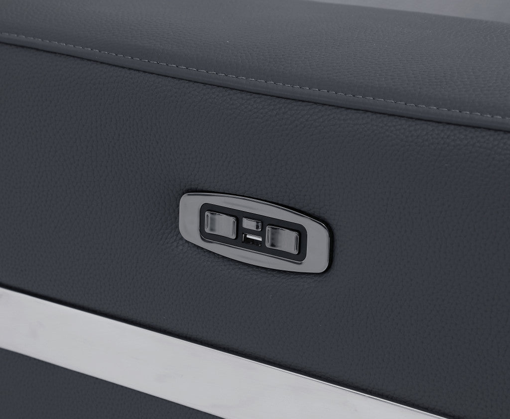 83" Dark Gray Italian Leather USB Reclining Sofa With Silver Legs Default Title