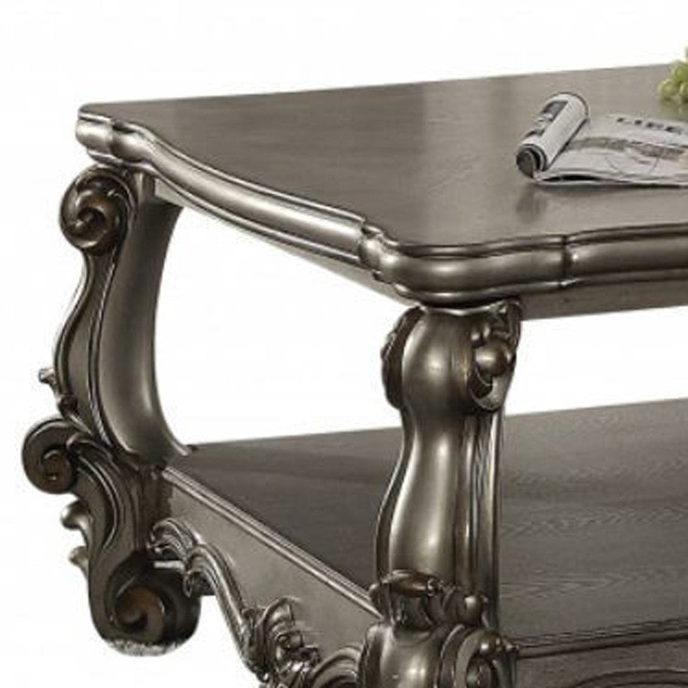 59" Gray Wood And Polyresin Coffee Table With Shelf - Living Room