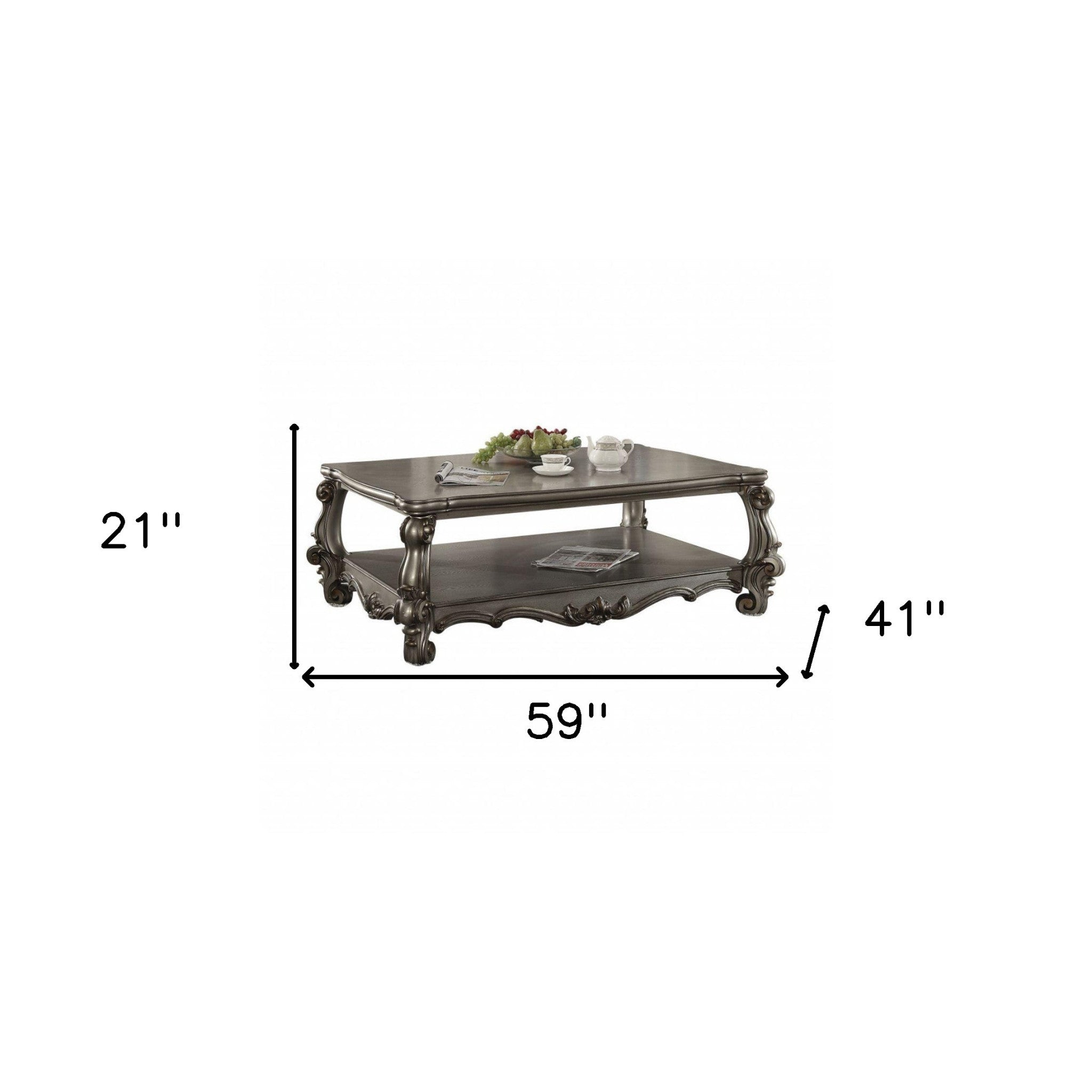 59" Gray Wood And Polyresin Coffee Table With Shelf - Living Room