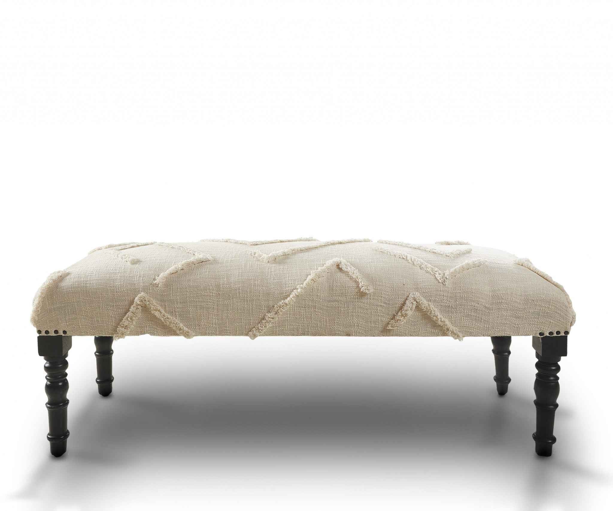 47" Cream and Black Cotton Upholstered Geometric Bench