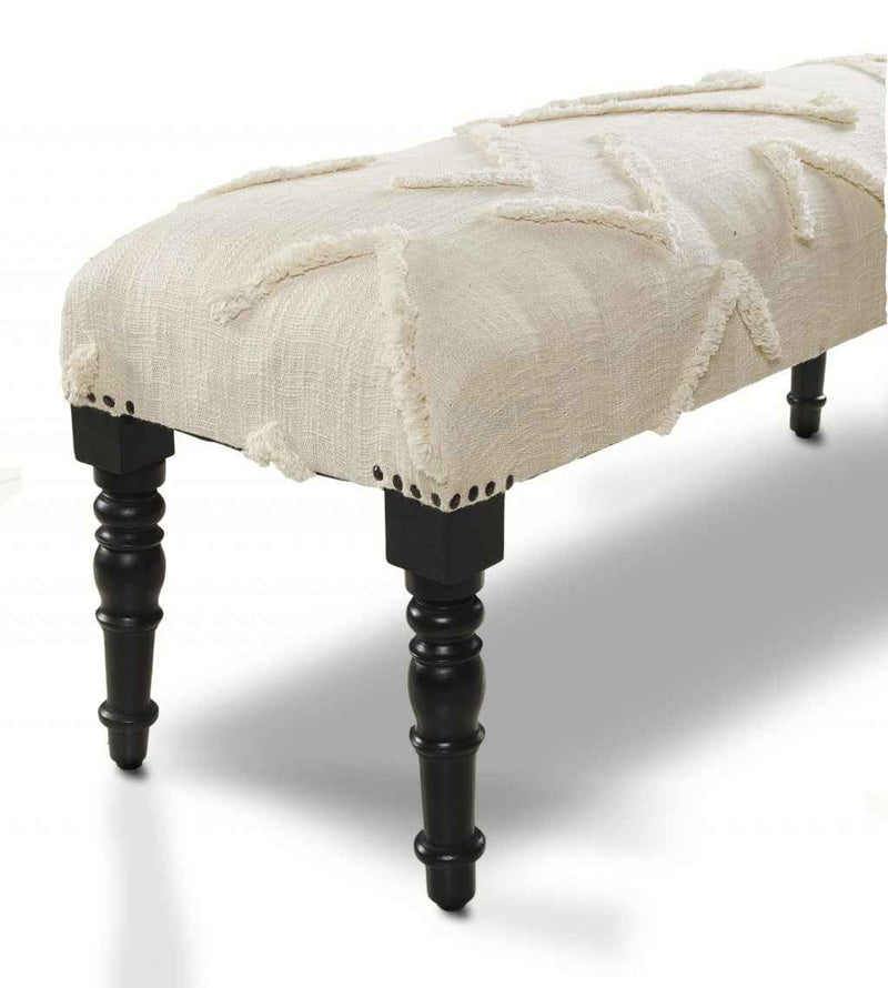 47" Cream and Black Cotton Upholstered Geometric Bench