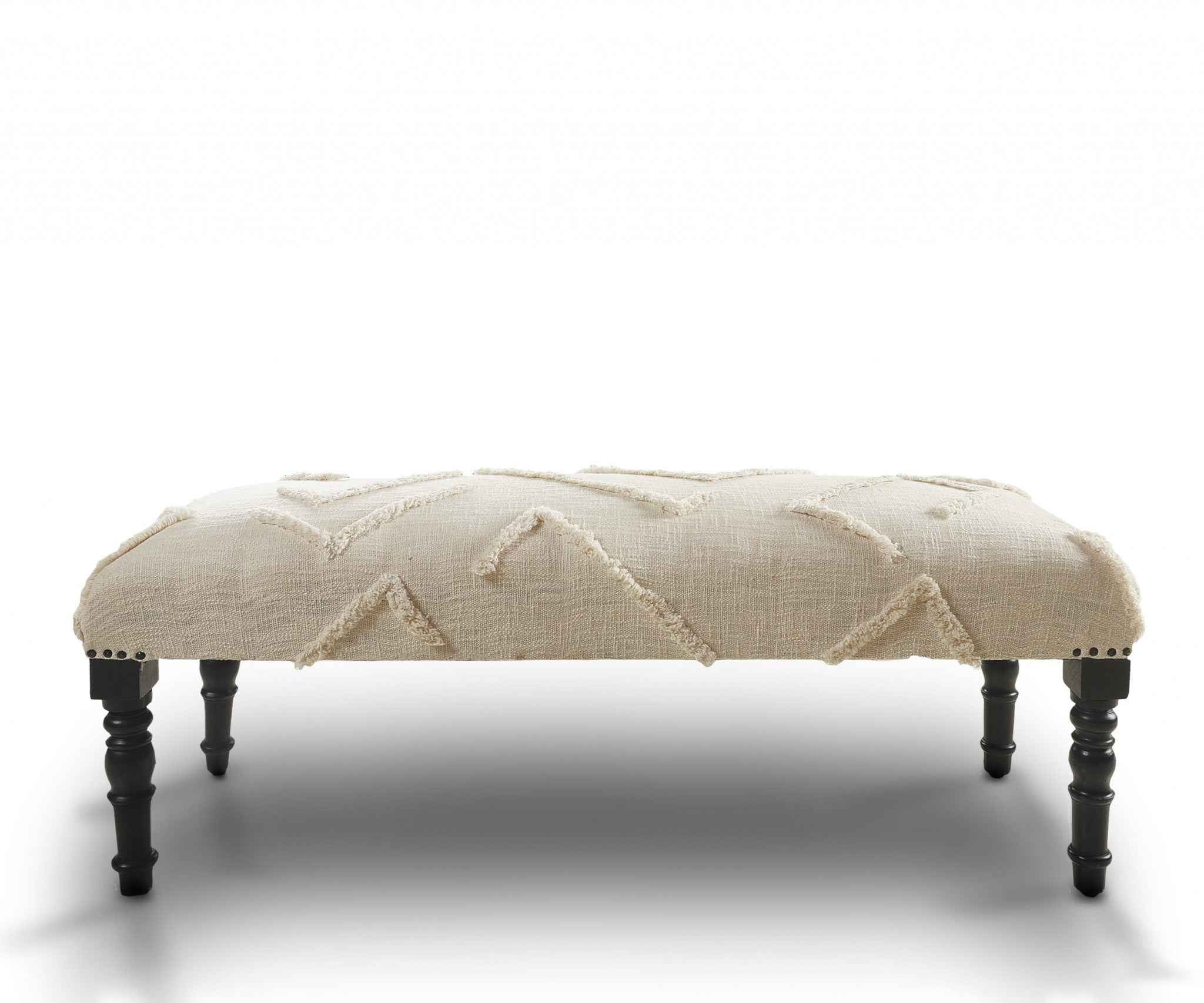 47" Cream and Black Cotton Upholstered Geometric Bench