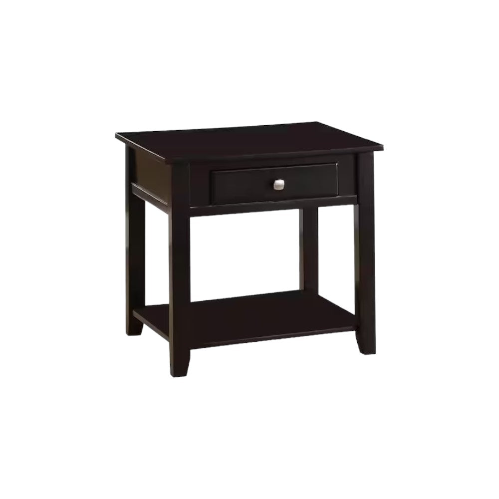 22" Black Manufactured Wood Square End Table With Drawer With Shelf - Living Room