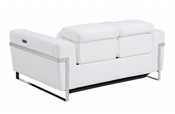 65" White And Silver Italian Leather Power Reclining Loveseat Default Title