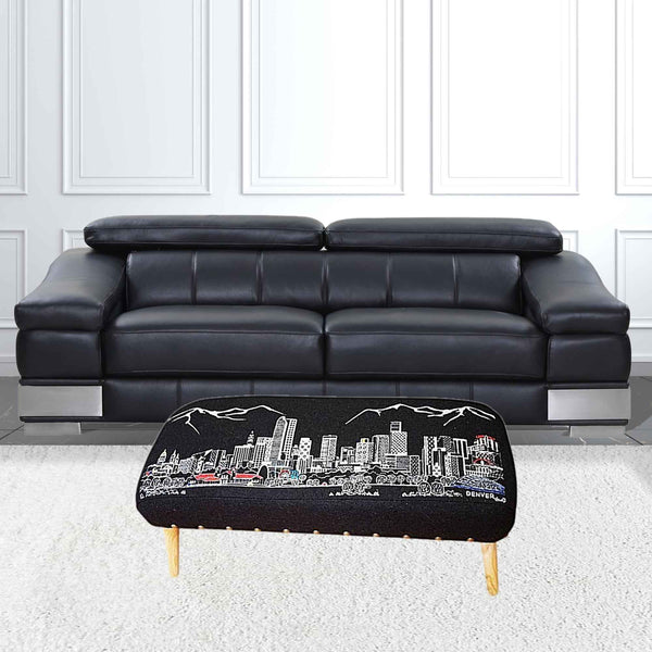 38" Gray Wool and Brown Ottoman