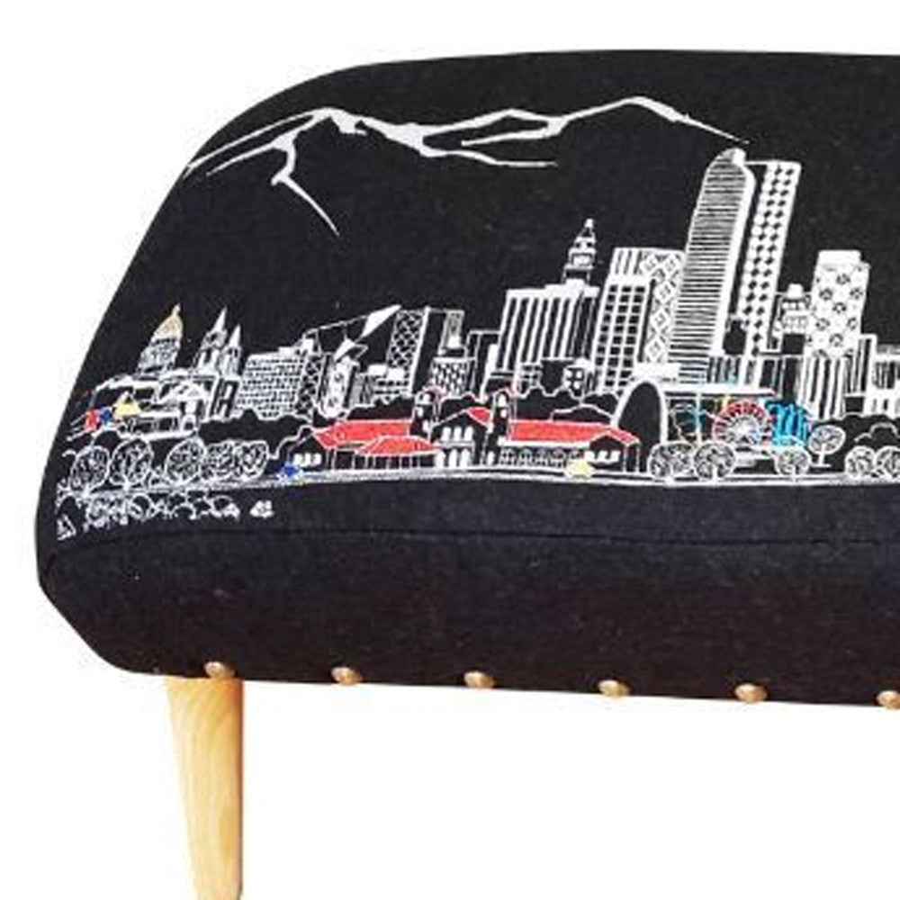 38" Gray Wool and Brown Ottoman