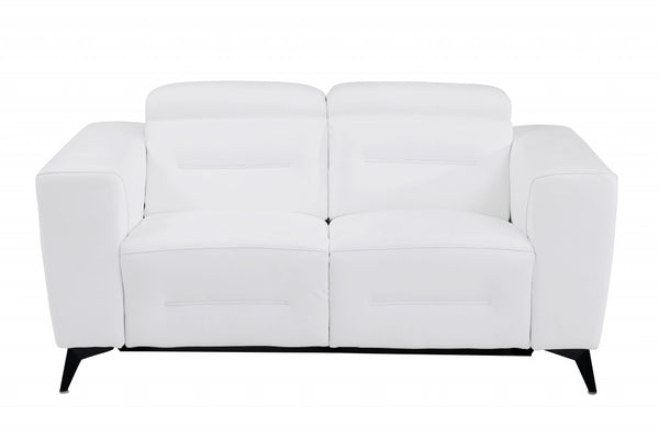 65" White And Black Italian Leather Power Reclining Loveseat Default Title
