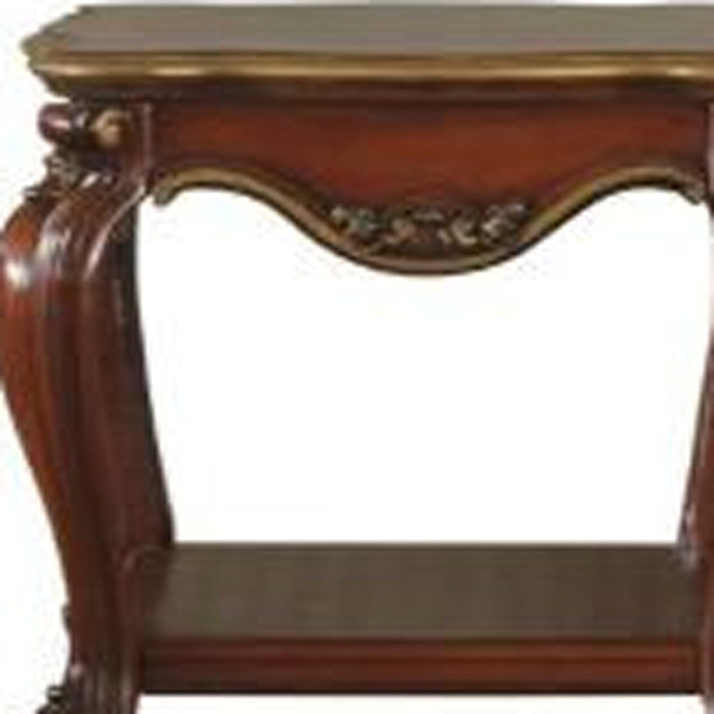24" Oak Solid Wood Square End Table With Shelf - Living Room