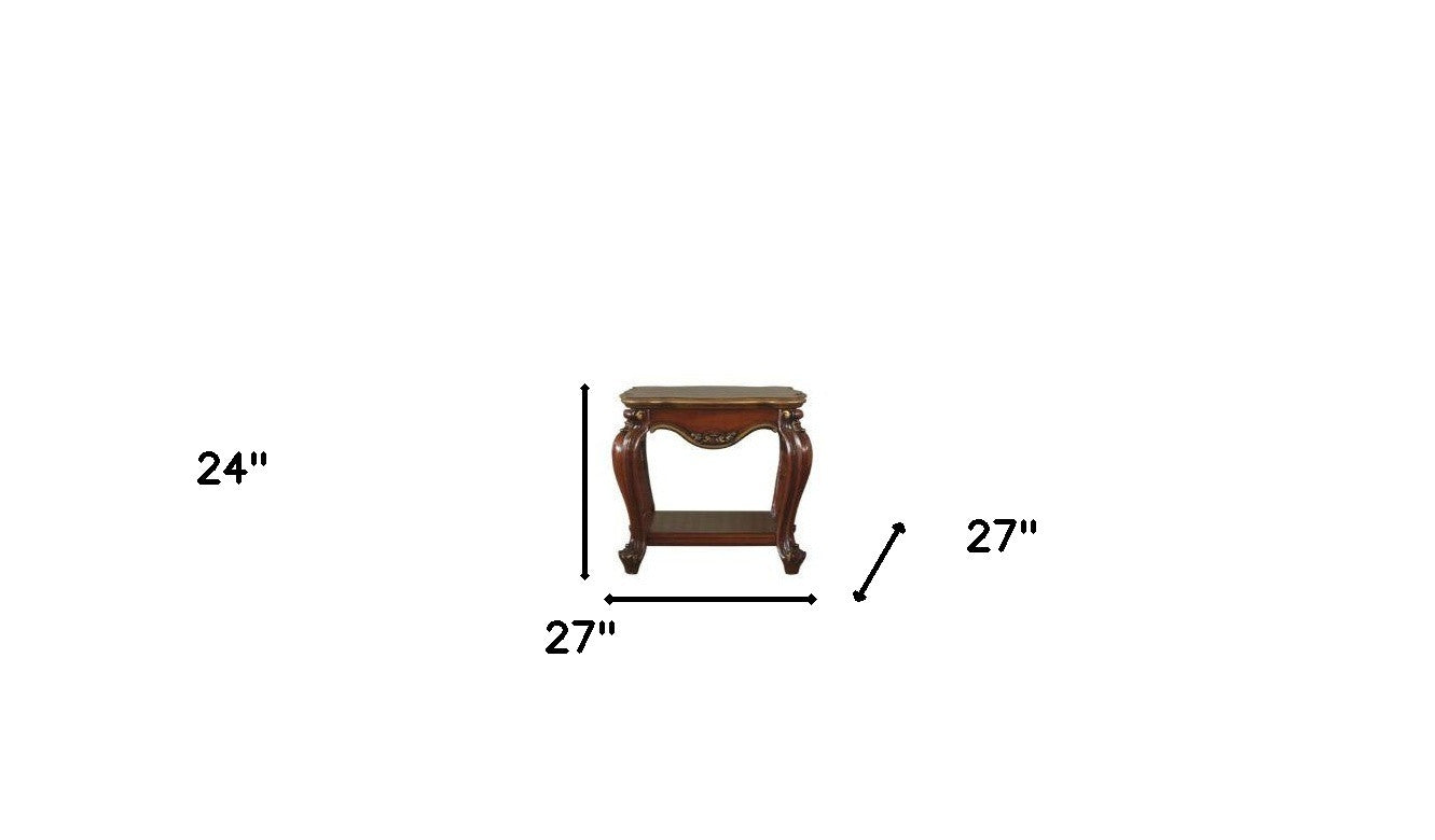 24" Oak Solid Wood Square End Table With Shelf - Living Room