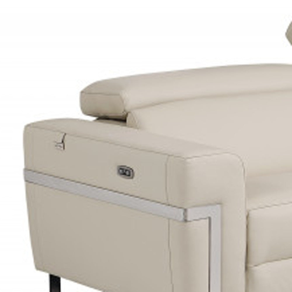 Two Piece Indoor Beige Italian Leather Five Person Seating Set - Living Room