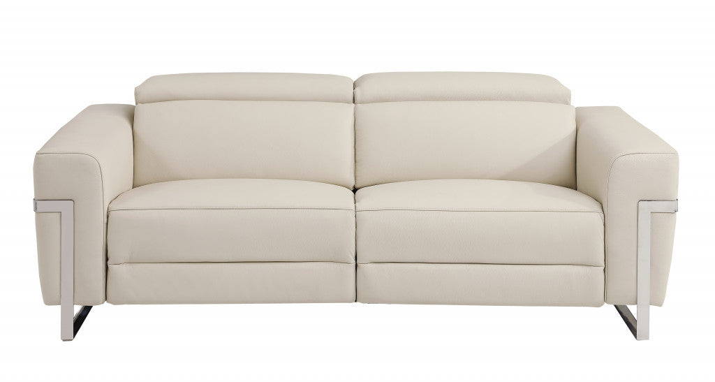 Two Piece Indoor Beige Italian Leather Five Person Seating Set - Living Room