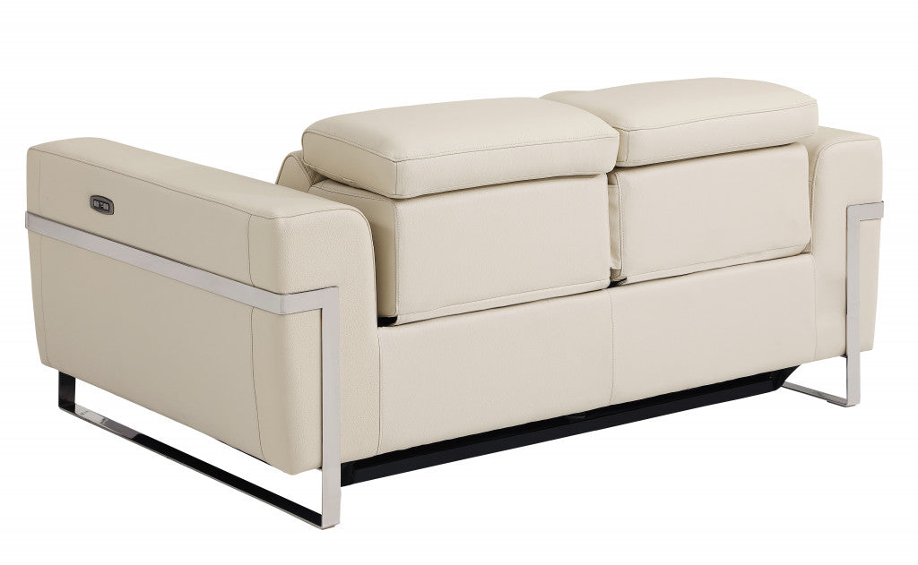 Two Piece Indoor Beige Italian Leather Five Person Seating Set - Living Room