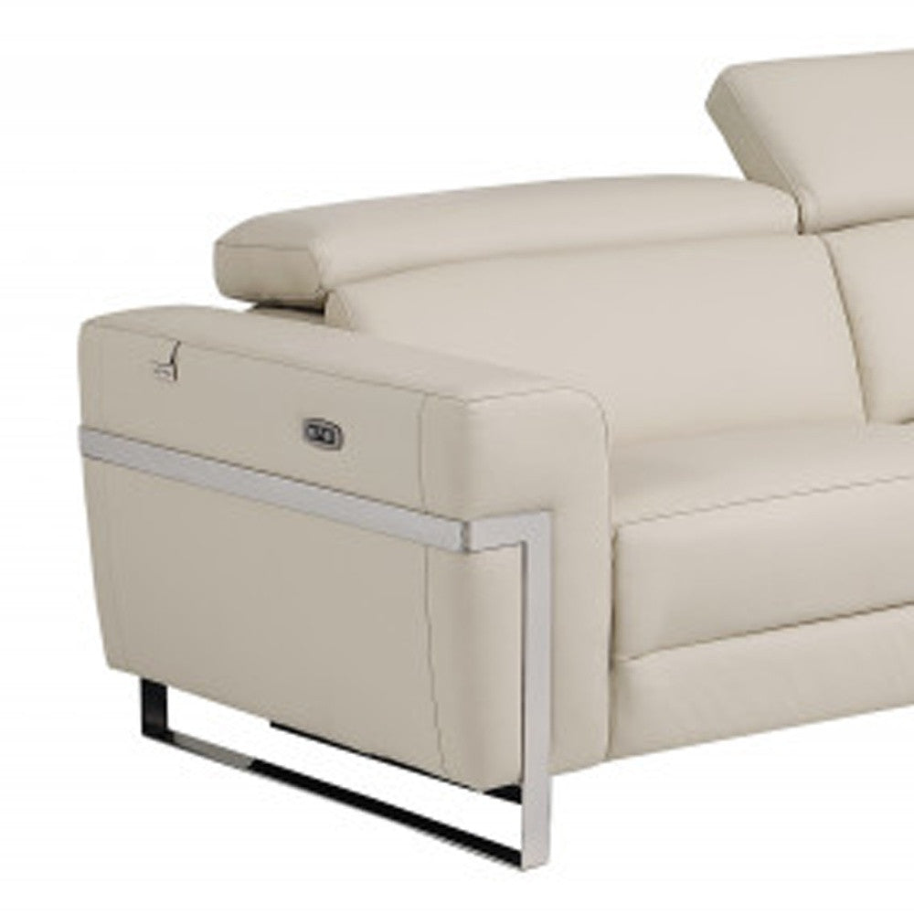 Two Piece Indoor Beige Italian Leather Five Person Seating Set - Living Room